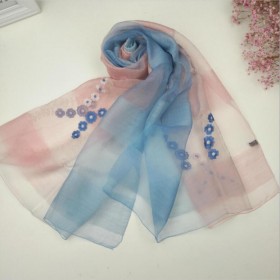 Wool Silk Scaves Pink Blue Plaid Women Summer Scarf